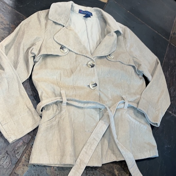 Corduroy tan JACKET women 1X Button Up tie belt notched collar short trench coat - Picture 14 of 14